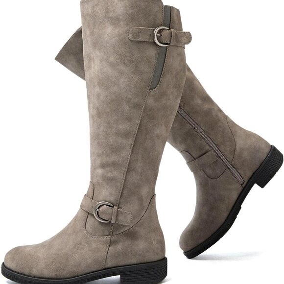 Women's Wide Calf Cowboy Boots Man-Made Leather Knee High Cowgirl Slouch